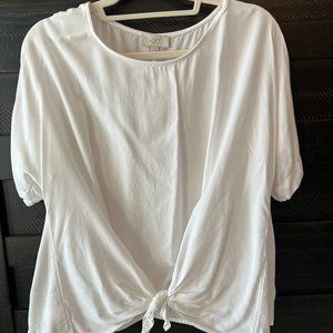 Classic and Chic White Blouse with Front Tie from Loft (Size M)